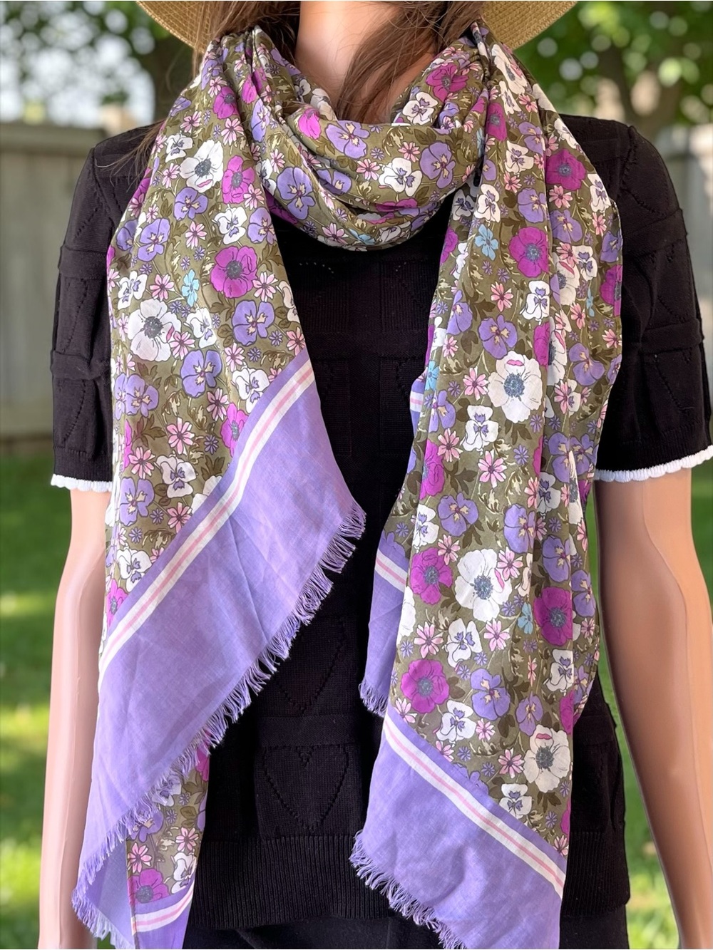 Talbots NWT Floral Modal Scarf Wrap Shawl Purple Pink Olive